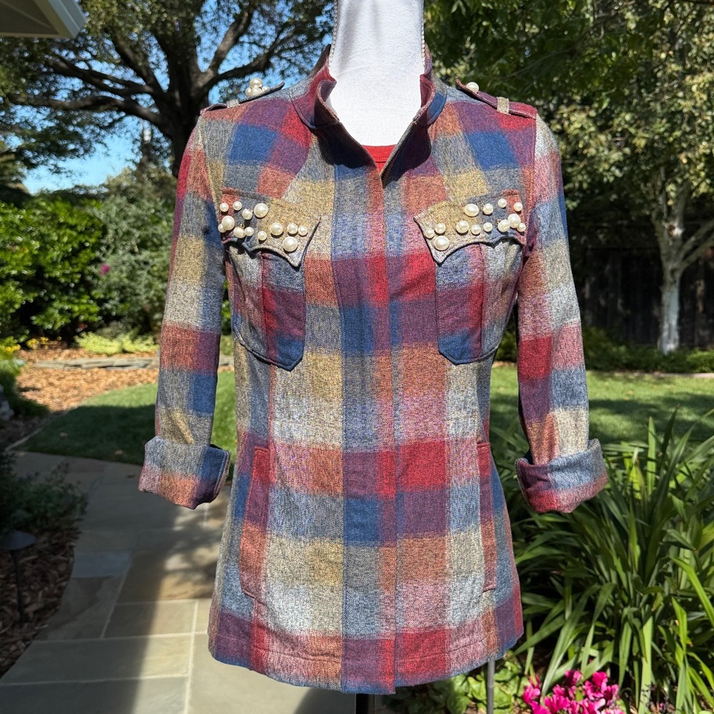 CAbi College Plaid Jacket with Pearls